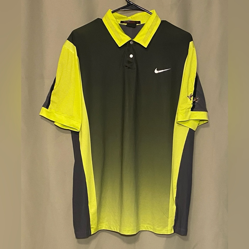Nike Tiger Woods Perforated Panel Volt Stretch Colorblock Golf Polo Shirt Men  M